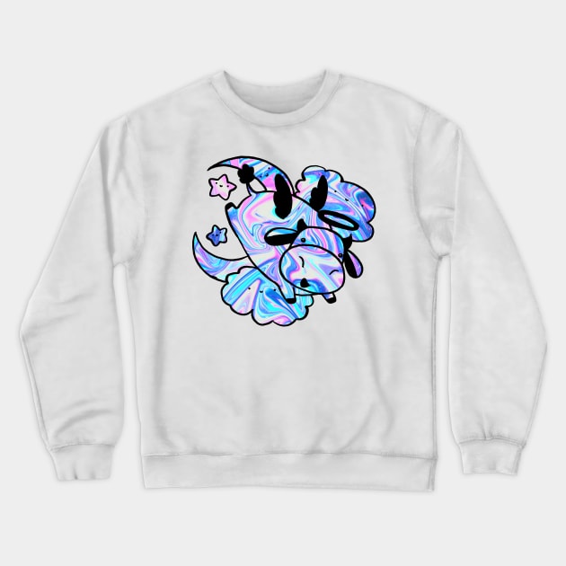 Rainbow Holographic Swirls - Angel Cow Crewneck Sweatshirt by saradaboru